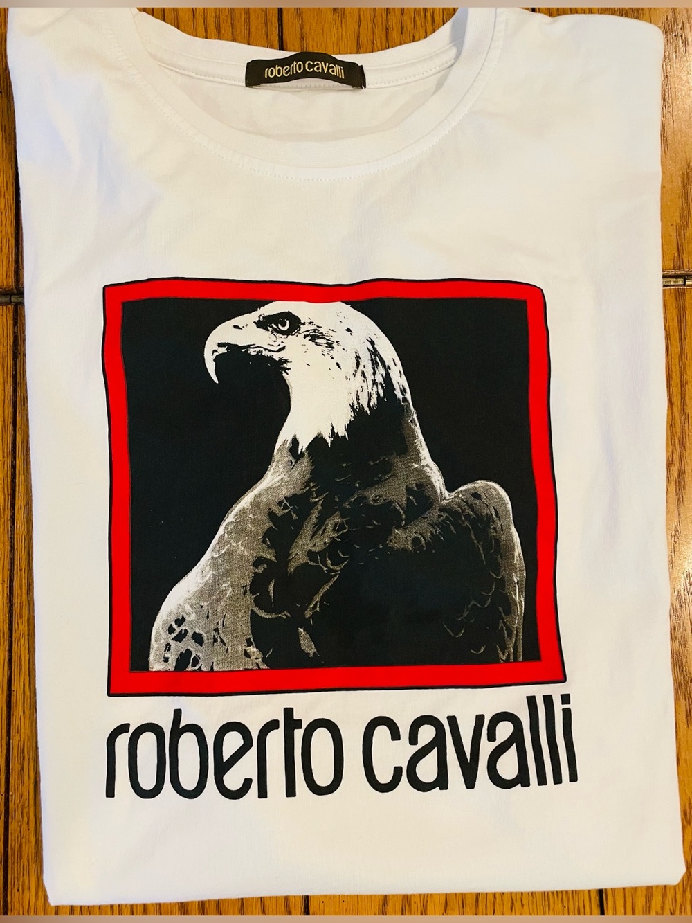 Roberto Cavalli White Graphic Tee, unisex, large, Eagle graphic